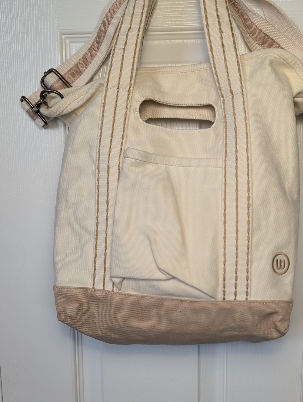 Cream Canvas Tote with Tan Trim - Casual Everyday Shoulder Bag